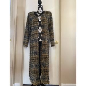 Vintage black/brown 3k fashion fuzzy lightweight duster